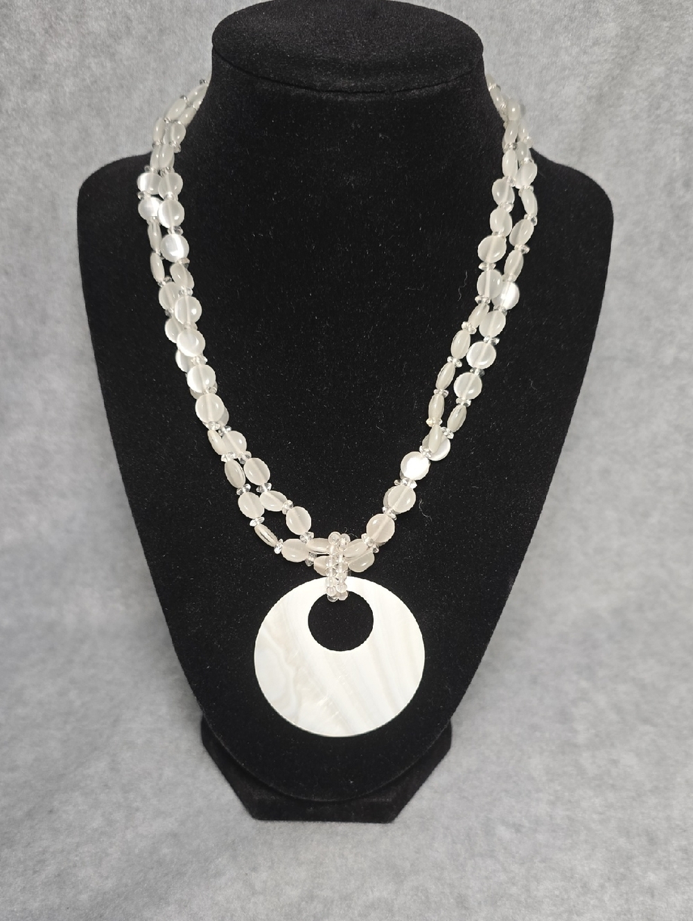 White Quartz & Glass Beads with Mother of Pearl Necklace